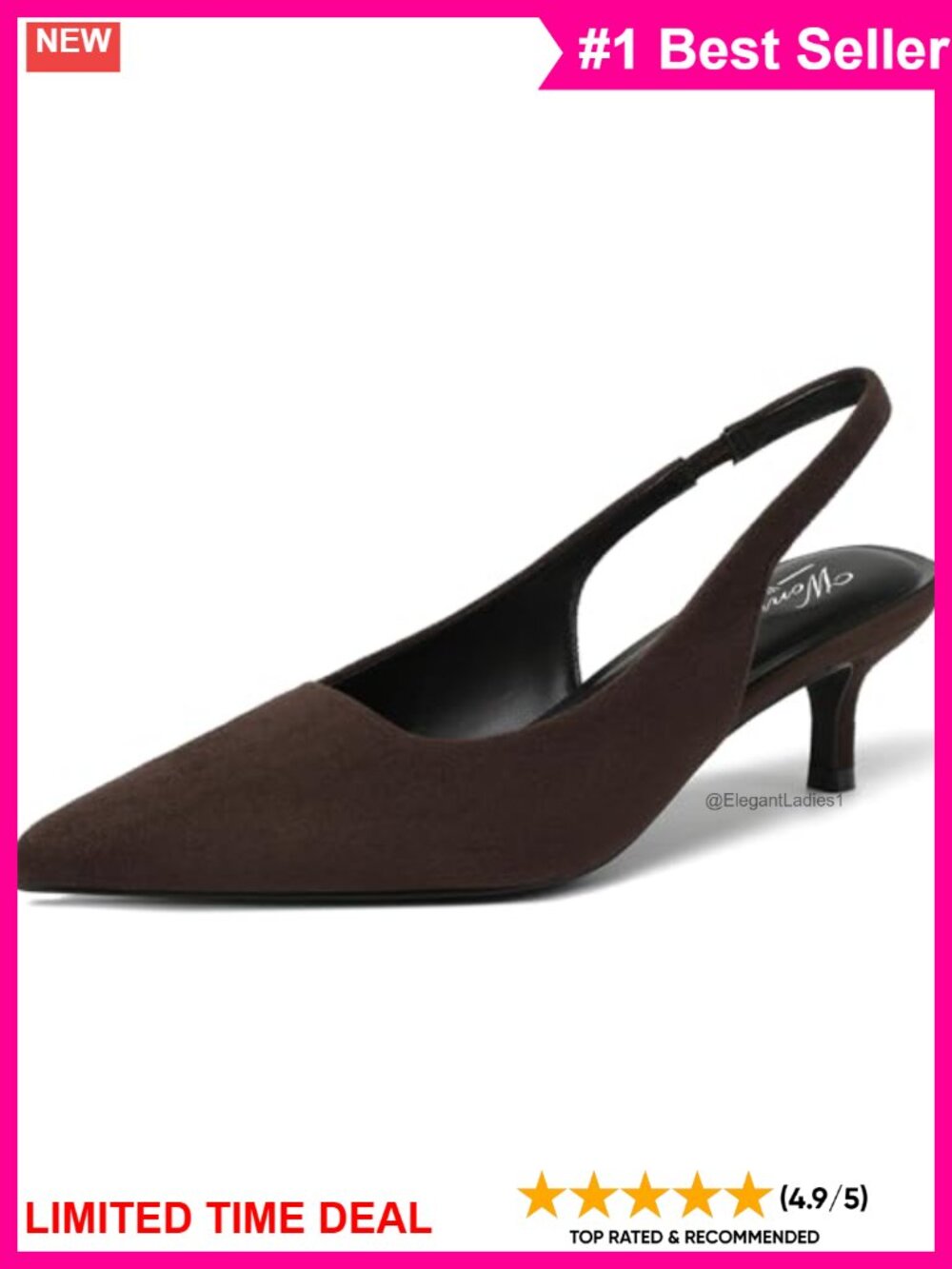 Kitten Heel Slingback Pumps Pointed Toe Faux Suede Low Heels